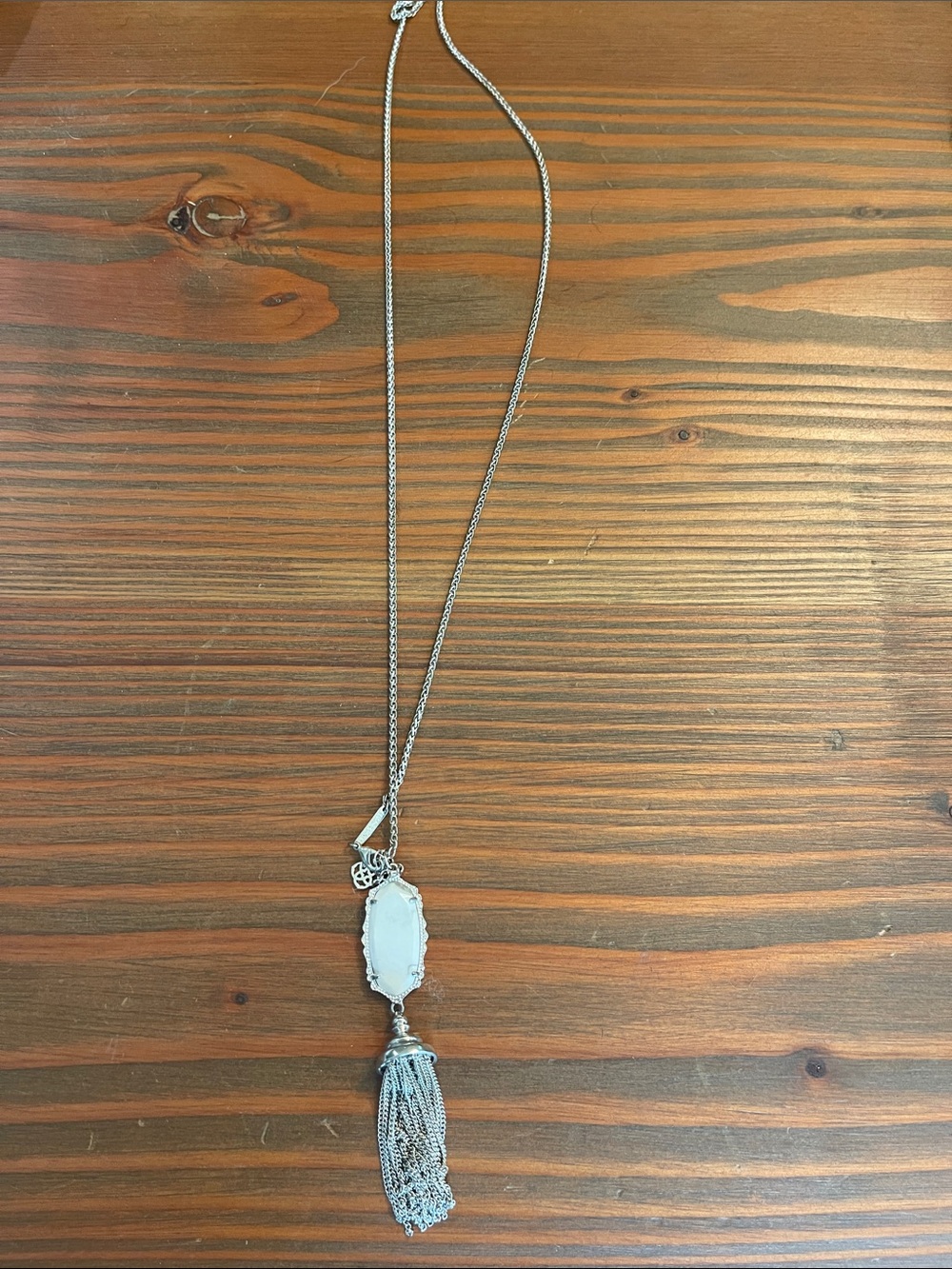 Kendra Scott Silver White Stone Tassel Pendant Necklace - Women Jewelry
